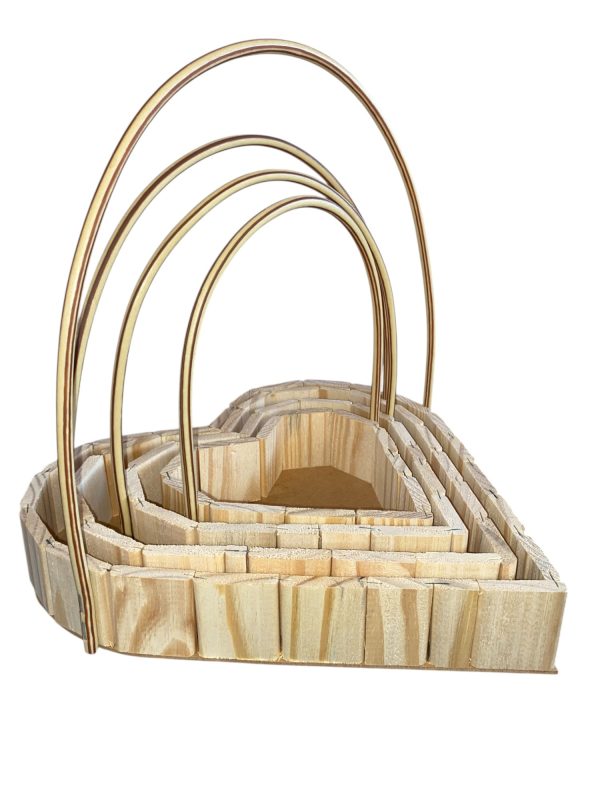 Conjunto de Cestos de Madeira Coração com Alça – Para Presentes e Decoração - Image 2