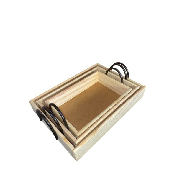 Kit com 5 Bandeja Retangular em Madeira Pinus com Alças para Café da Manhã - Image 2