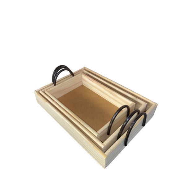 Kit com 5 Bandeja Retangular em Madeira Pinus com Alças para Café da Manhã - Image 3