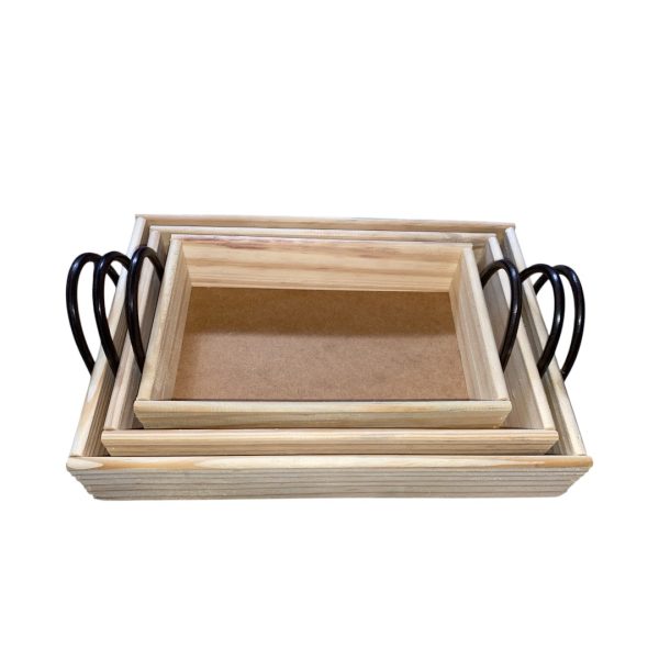 Kit com 5 Bandeja Retangular em Madeira Pinus com Alças para Café da Manhã - Image 5