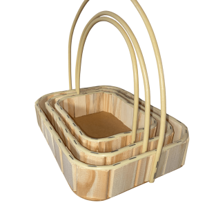 Kit com 3 Cestos Decorativos de Madeira com Alça Sintética – Organização e Presente