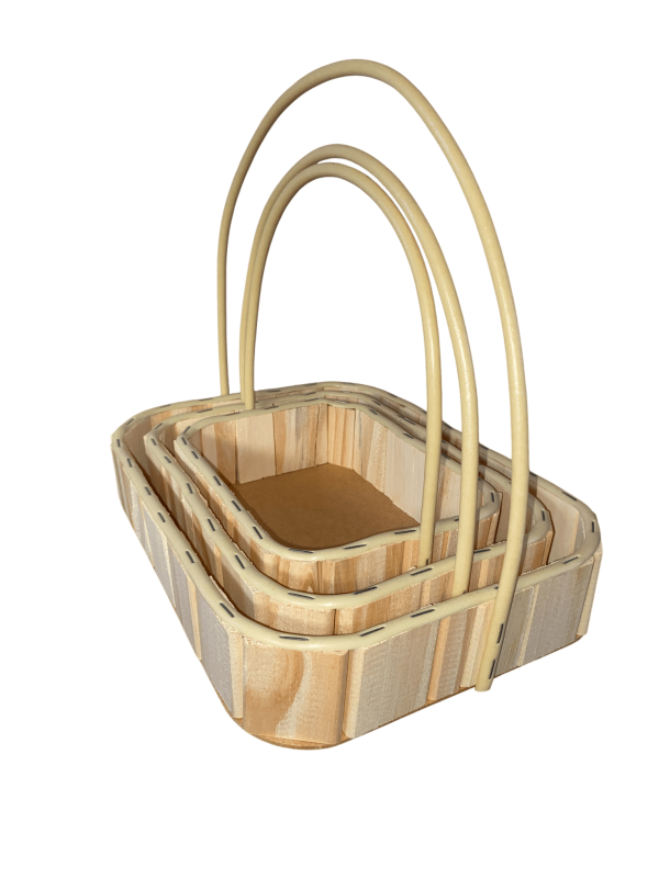 Kit com 3 Cestos Decorativos de Madeira com Alça Sintética – Organização e Presente